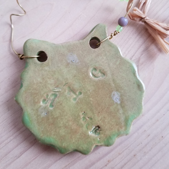 Clayworks Art Green Pottery Cat Hanging - Picture 5 of 6